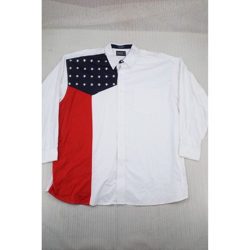 Panhandle Slim Shirt Mens 2XL XXL American Flag Red White Blue Stars Long Sleeve